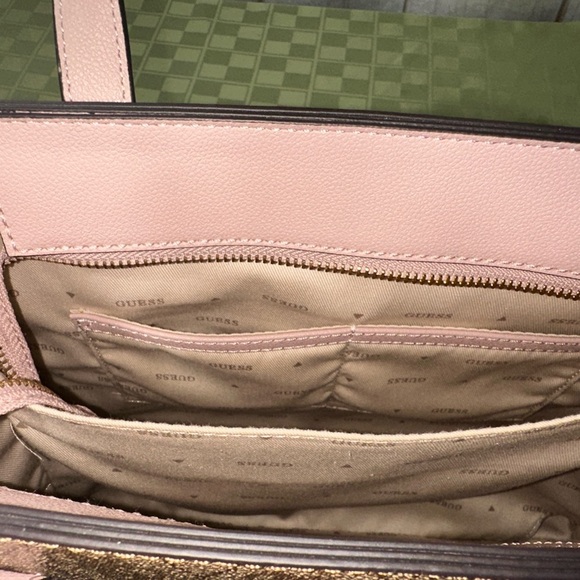 Guess Silvana 4G Brown and Pink Monogram Crossbody Tote Bag - Picture 5 of 12